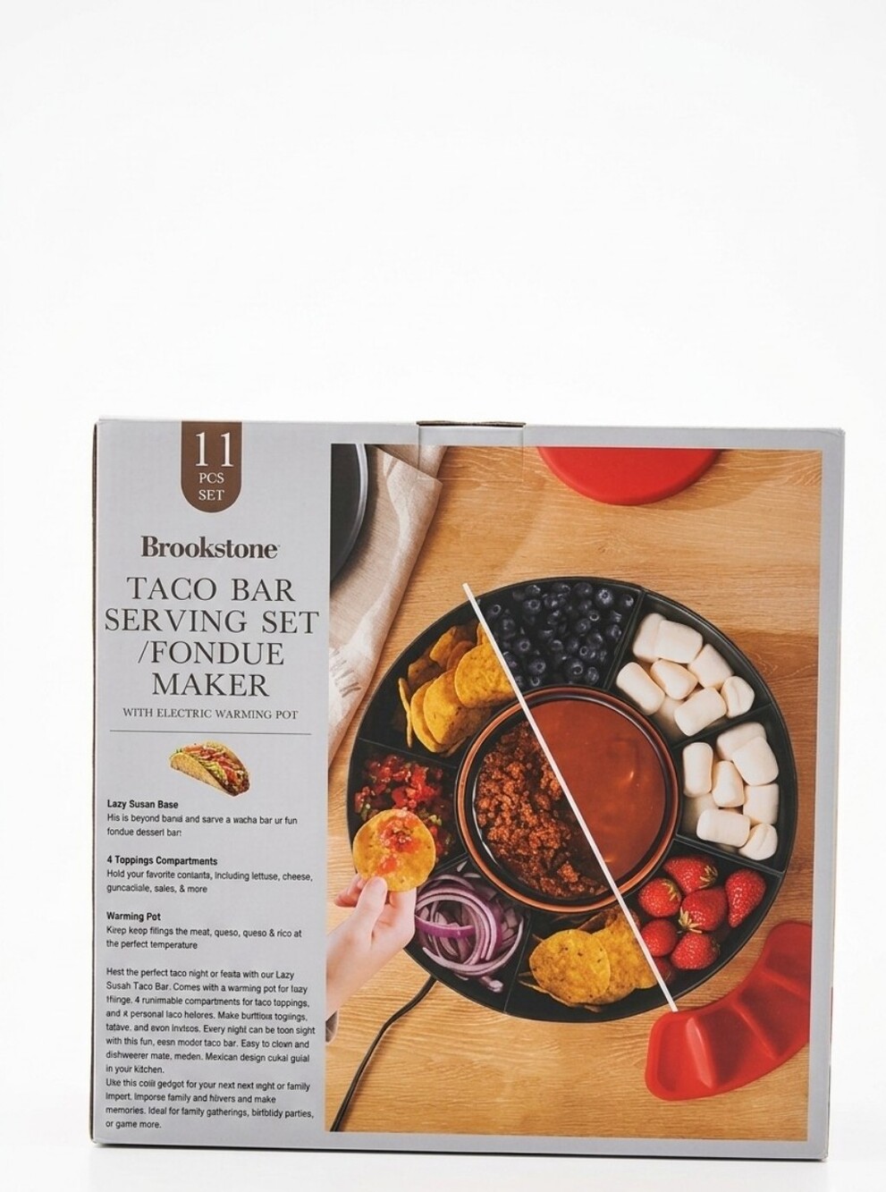Brookstone 11-Pc Taco Bar Serving Set & Fondue Maker Electric Warming Pot New